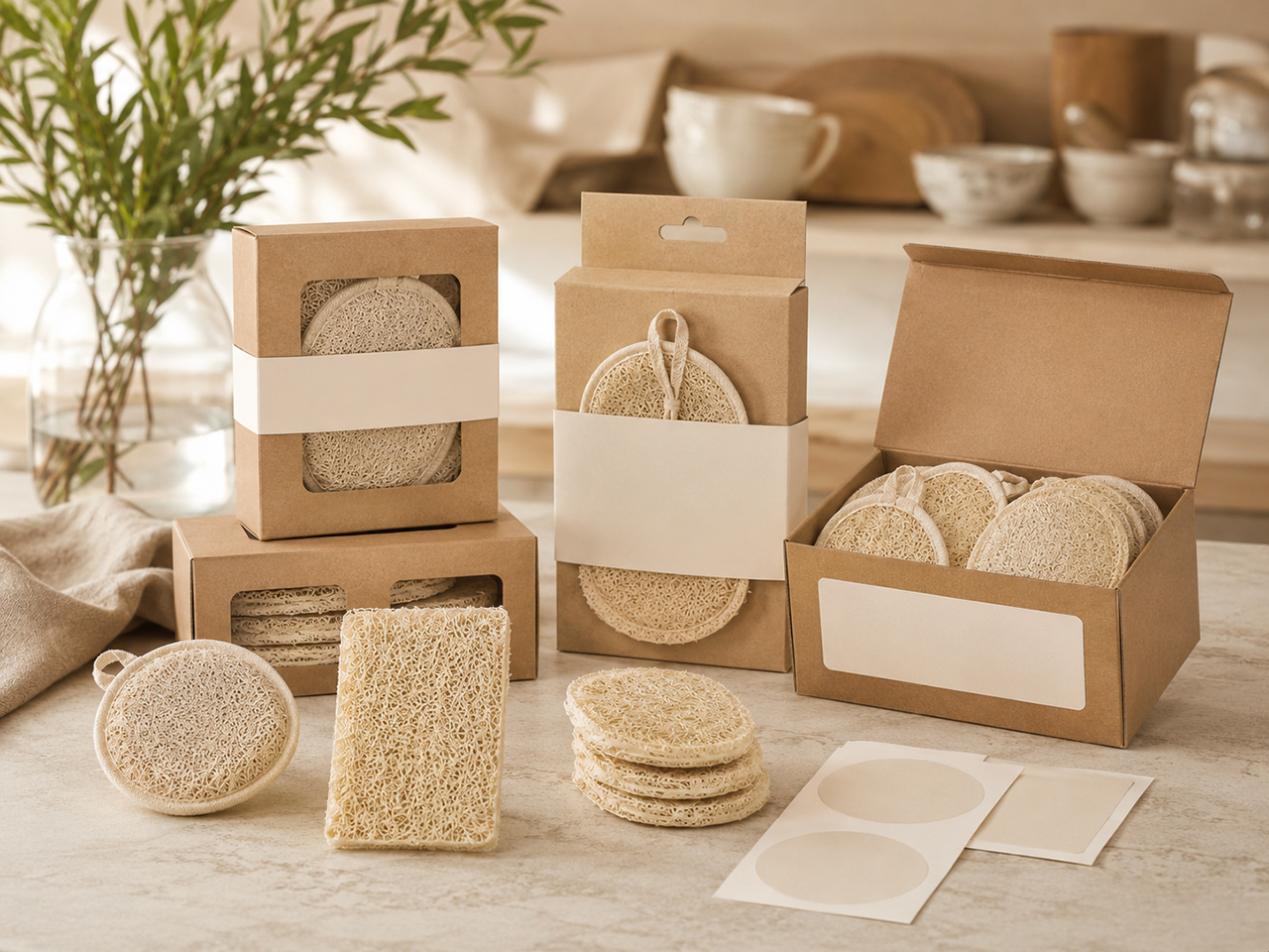 Retail-ready 3-pack loofah sponge set