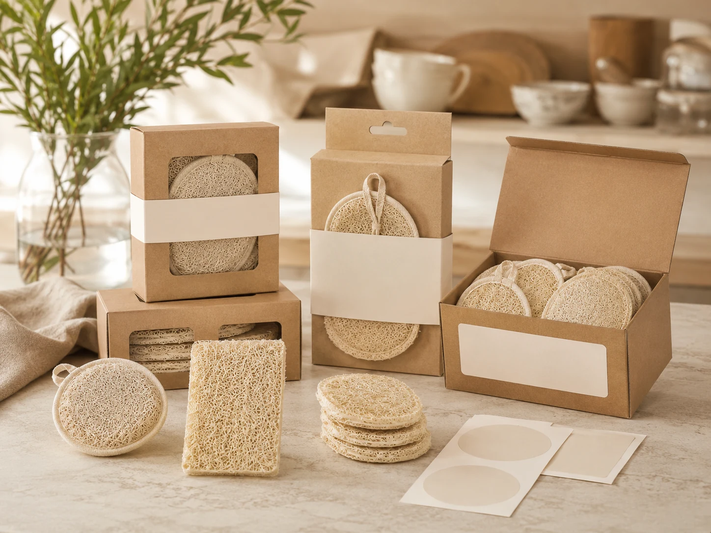Retail-ready 3-pack loofah sponge set